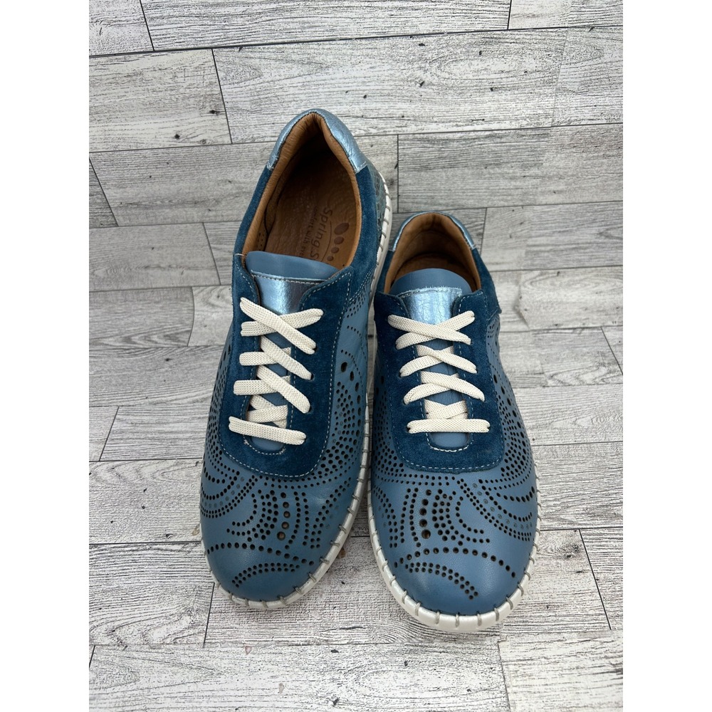 Spring Step Jumilla Blue Leather Perforated Lace‎ Up Sneakers Women EU 38 US 7.5